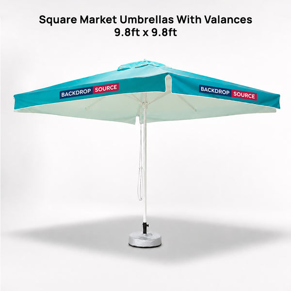 Square Market Umbrellas With Valances  – 9.8ft x 9.8ft