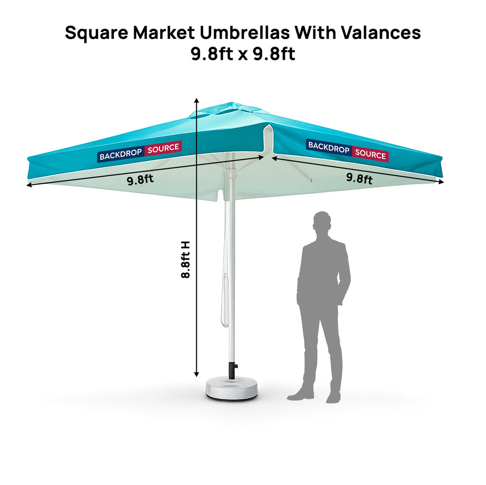 Square Market Umbrellas With Valances  – 9.8ft x 9.8ft