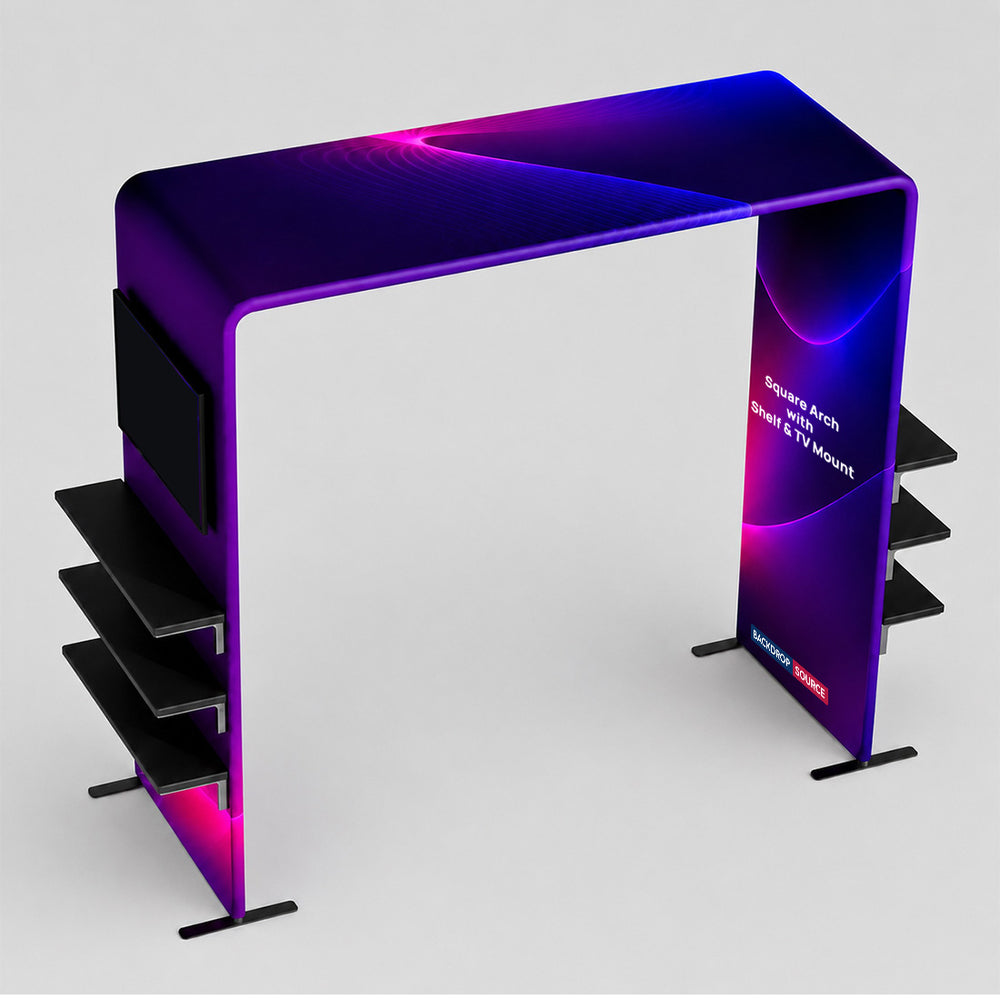 Fabric Square Arch Booth Display with Shelf & TV Mount