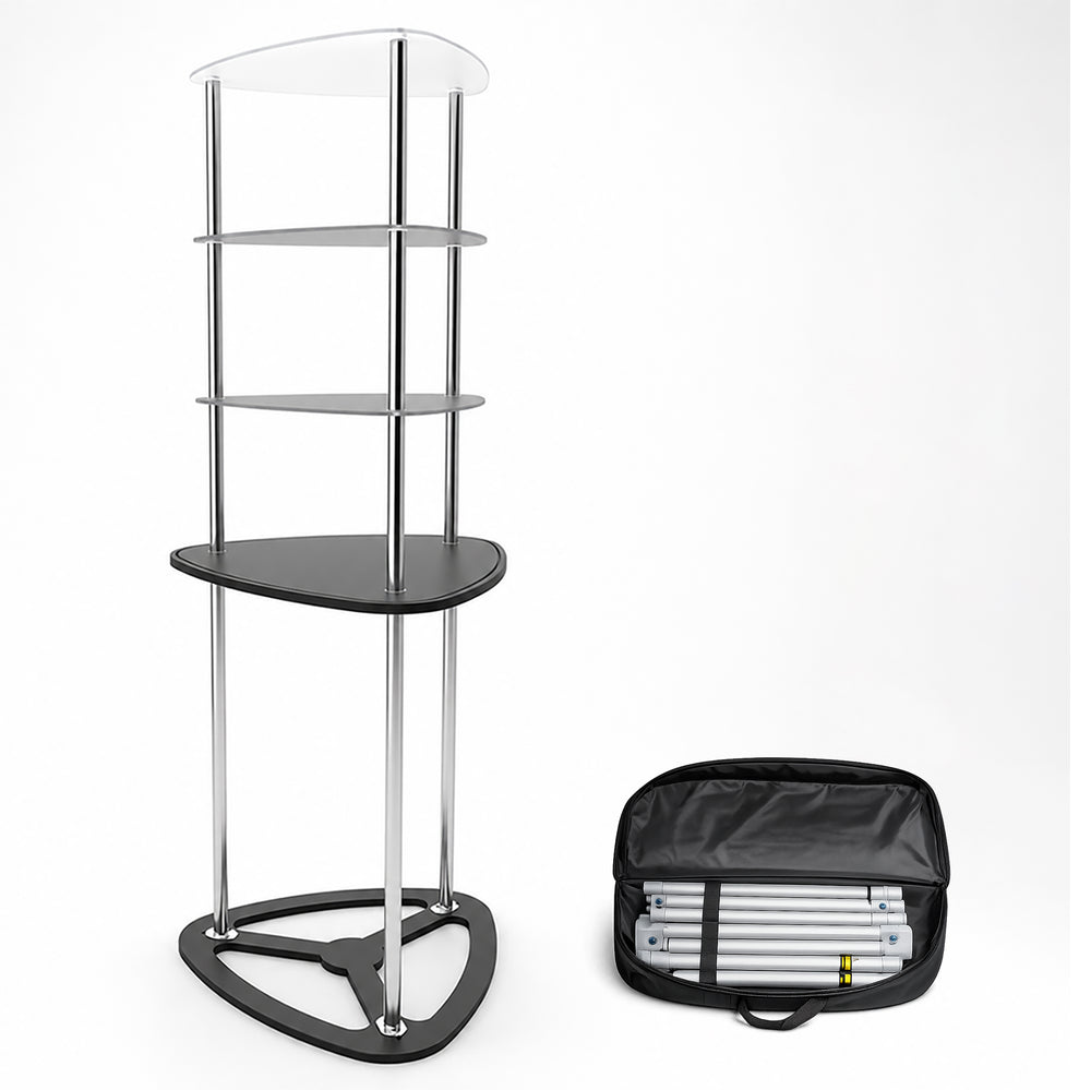 Triangular Fabric Display Counter with Acrylic Triple Shelves