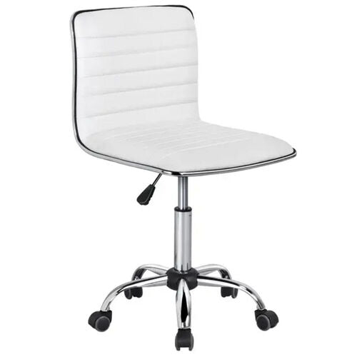 Yaheetech Adjustable Task Chair Pu Leather Low Back Ribbed Armless Swivel Black Desk Chair Office Chair Wheels - White