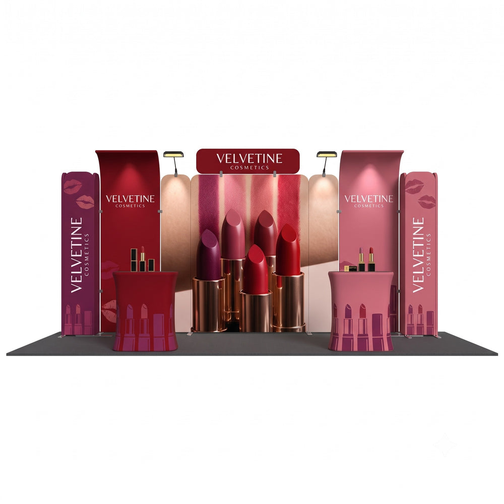 Magnetic Fabric Banner Stand Exhibition Kit with Curved TV Stands & Pop-Up Booths - front view