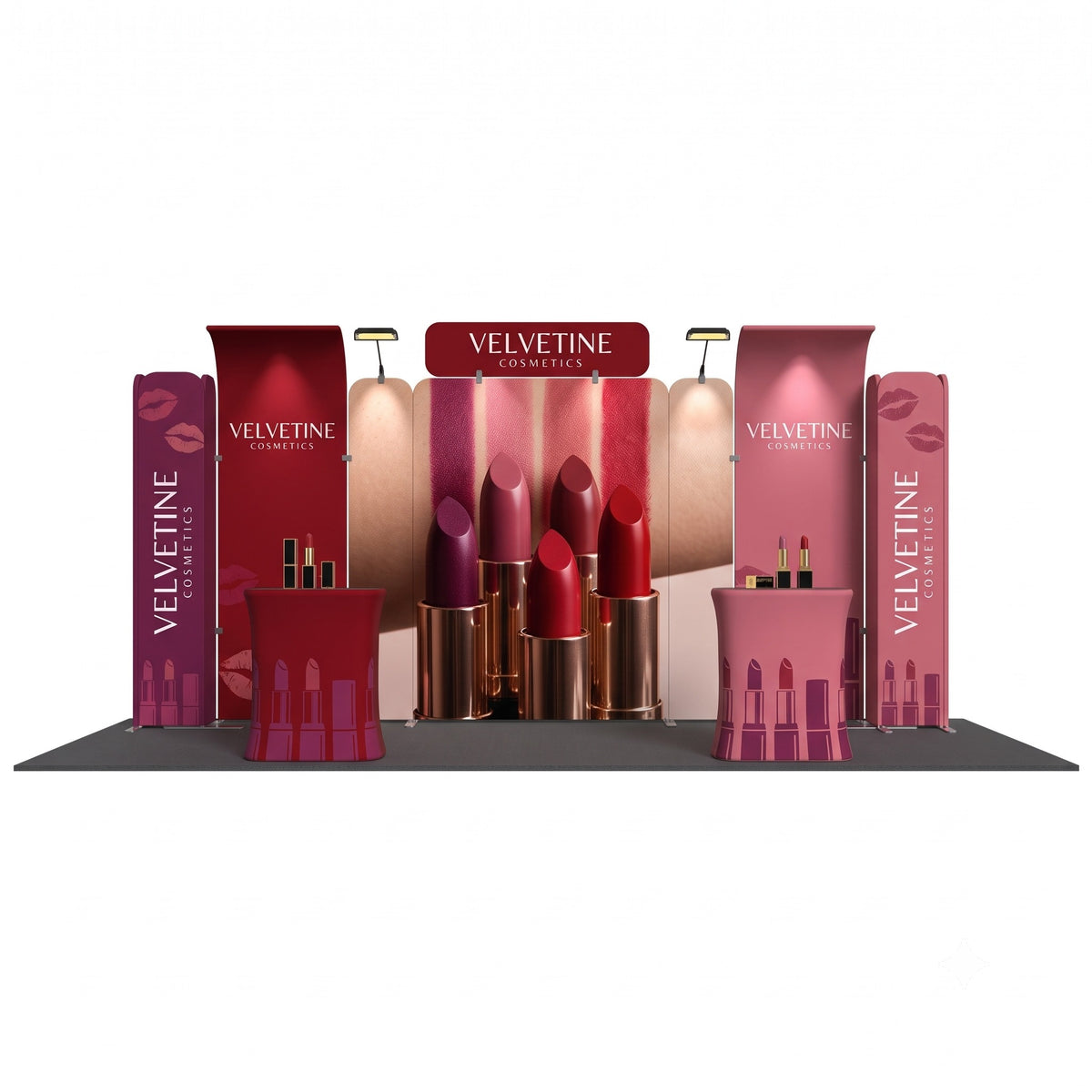 Magnetic Fabric Banner Stand Exhibition Kit with Curved TV Stands & Pop-Up Booths - front view
