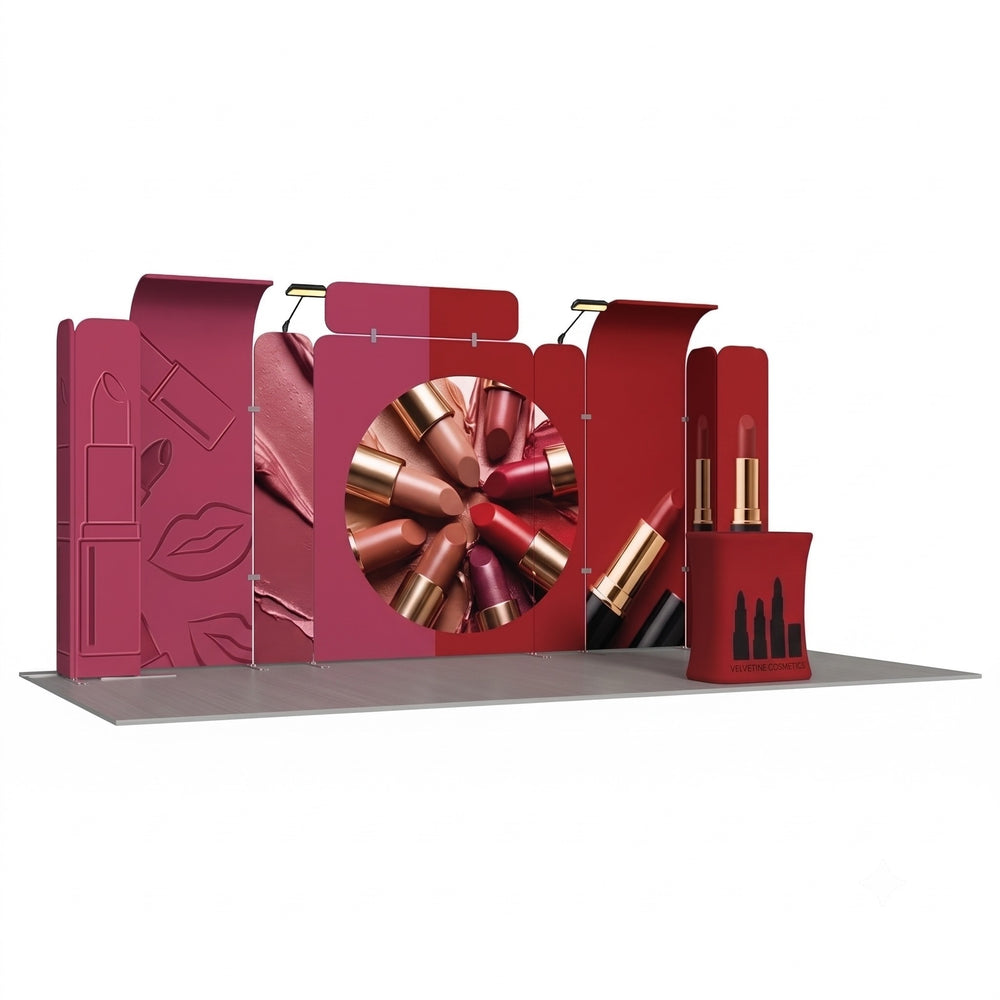 Magnetic Fabric Banner Stand Exhibition Kit with Curved TV Stands & Pop-Up Booths - angled view