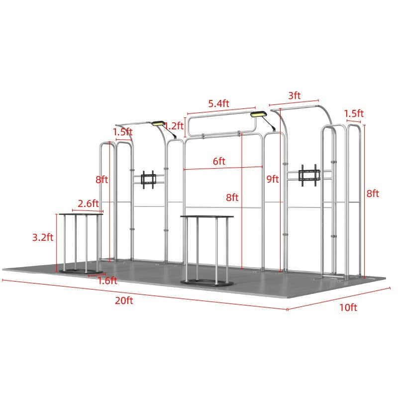 Magnetic Fabric Banner Stand Exhibition Kit with Curved TV Stands & Pop-Up Booths - frame dimensions