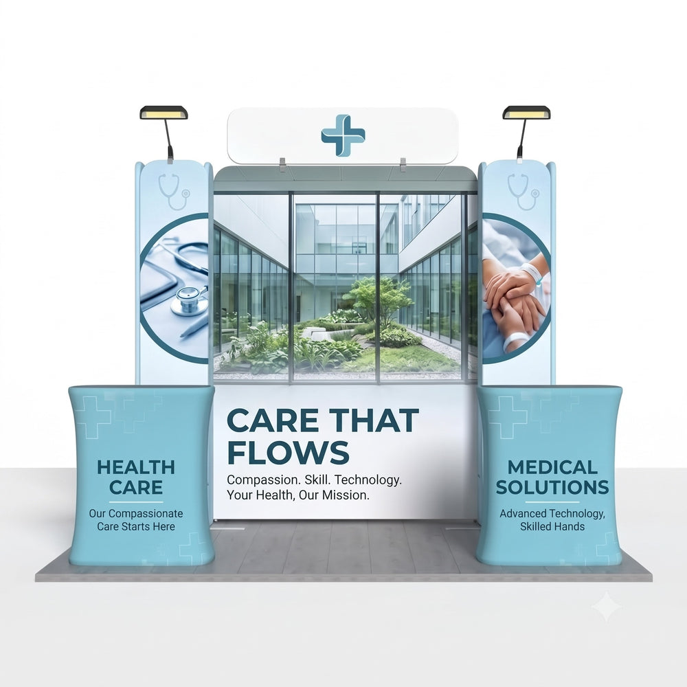 Magnetic Fabric Banner Stand Exhibition Kit with Rectangular Header & Pop-Up Booths - front view