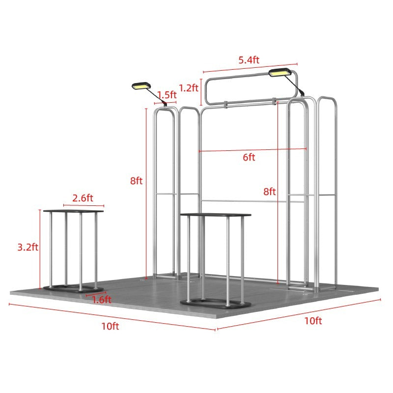 Magnetic Fabric Banner Stand Exhibition Kit with Rectangular Header & Pop-Up Booths - frame dimensions