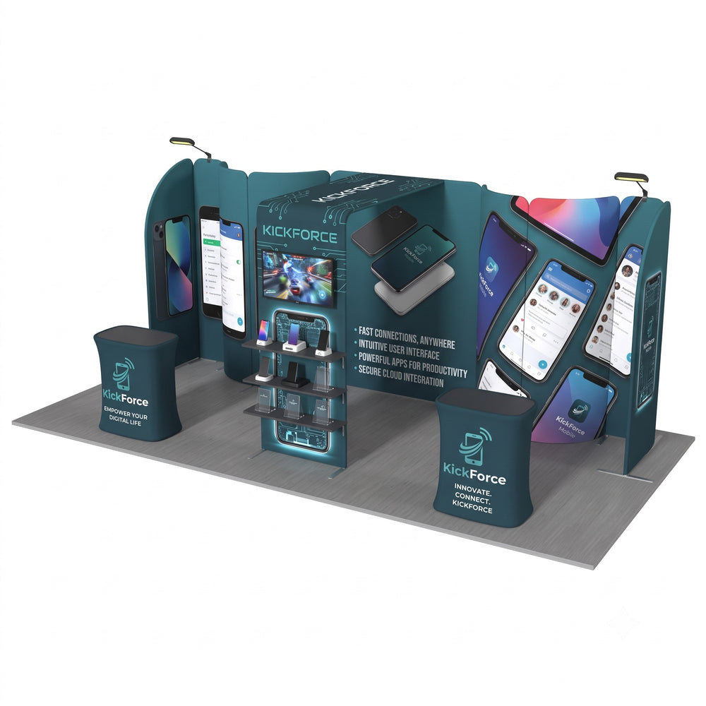 Magnetic Fabric Banner Stand Exhibition Kit with L-Shaped Display & Pop-Up Booths - angled view