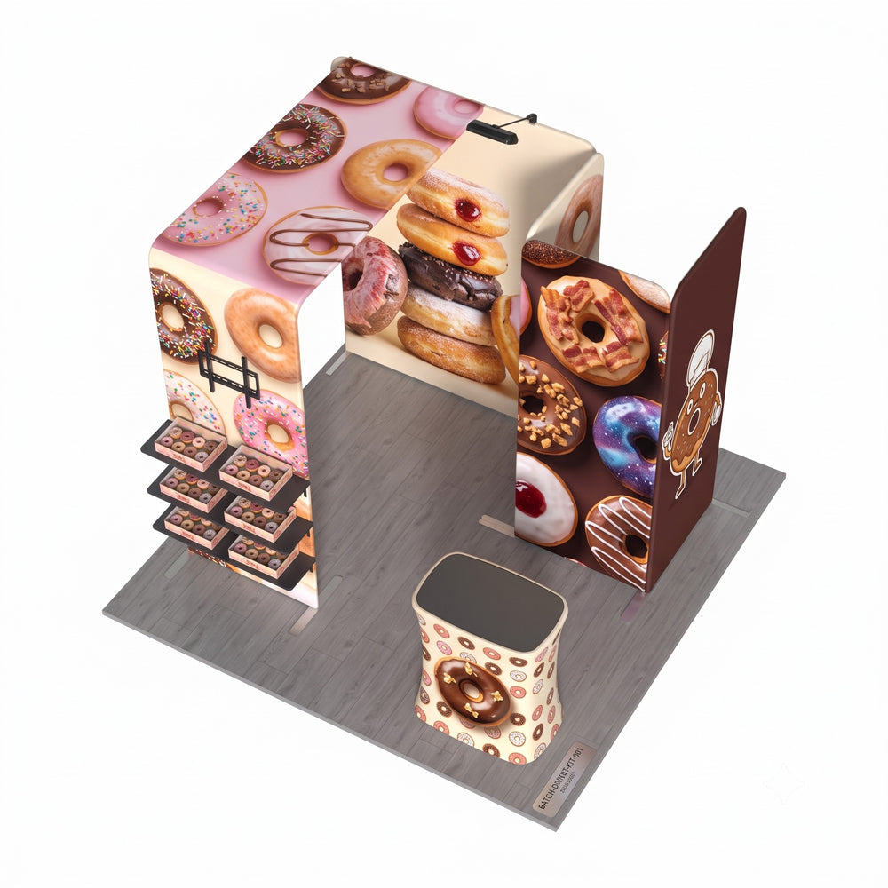 Magnetic Fabric Banner Stand & L-Shaped Shelving Display Exhibition Kit with Pop-Up Booth - top view