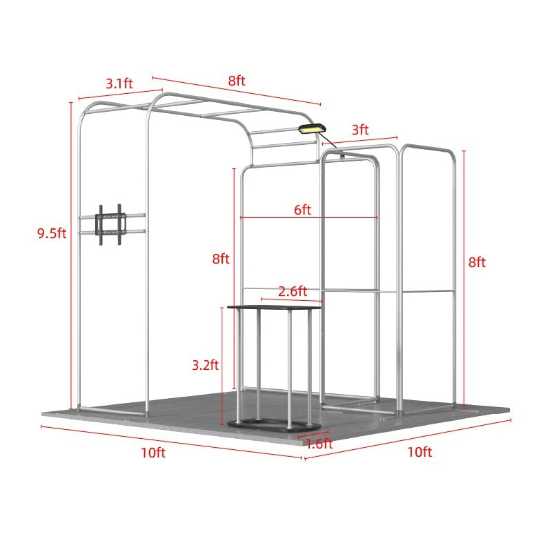 Magnetic Fabric Banner Stand & L-Shaped Display Exhibition Kit with Pop-Up Booth - frame dimensions