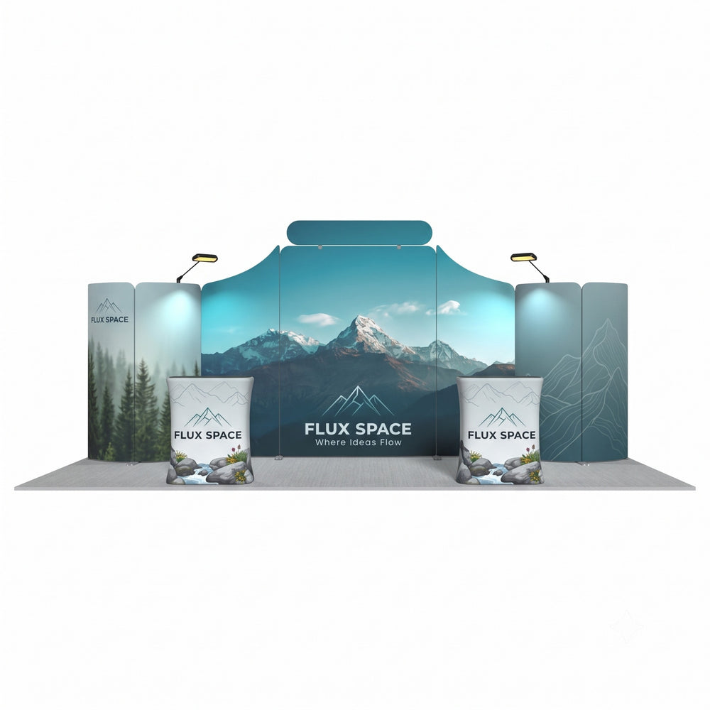 Magnetic Fabric Banner Stand Exhibition Kit with Oval Header & Pop-Up Booths - front view
