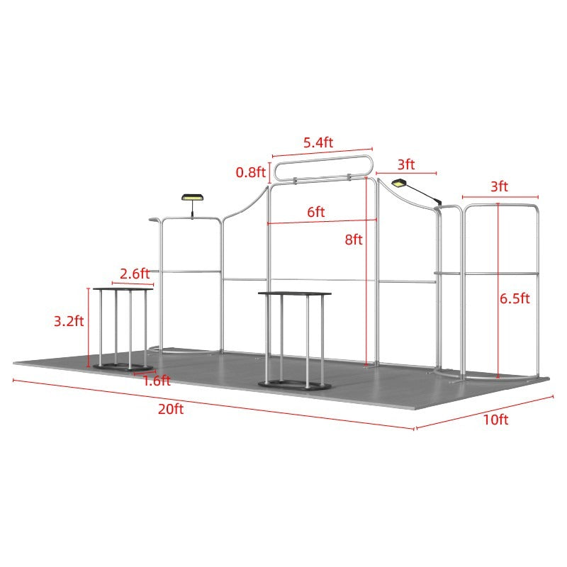 Magnetic Fabric Banner Stand Exhibition Kit with Oval Header & Pop-Up Booths - frame dimensions