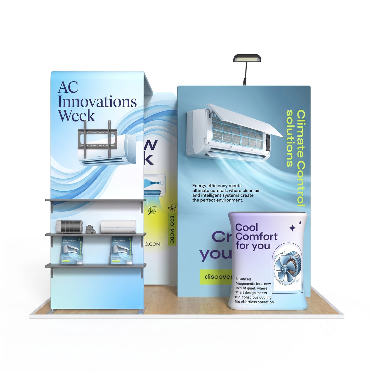 Photo Booth & Pop-Up Display Exhibition Kit with Shelving & TV Rack - front view