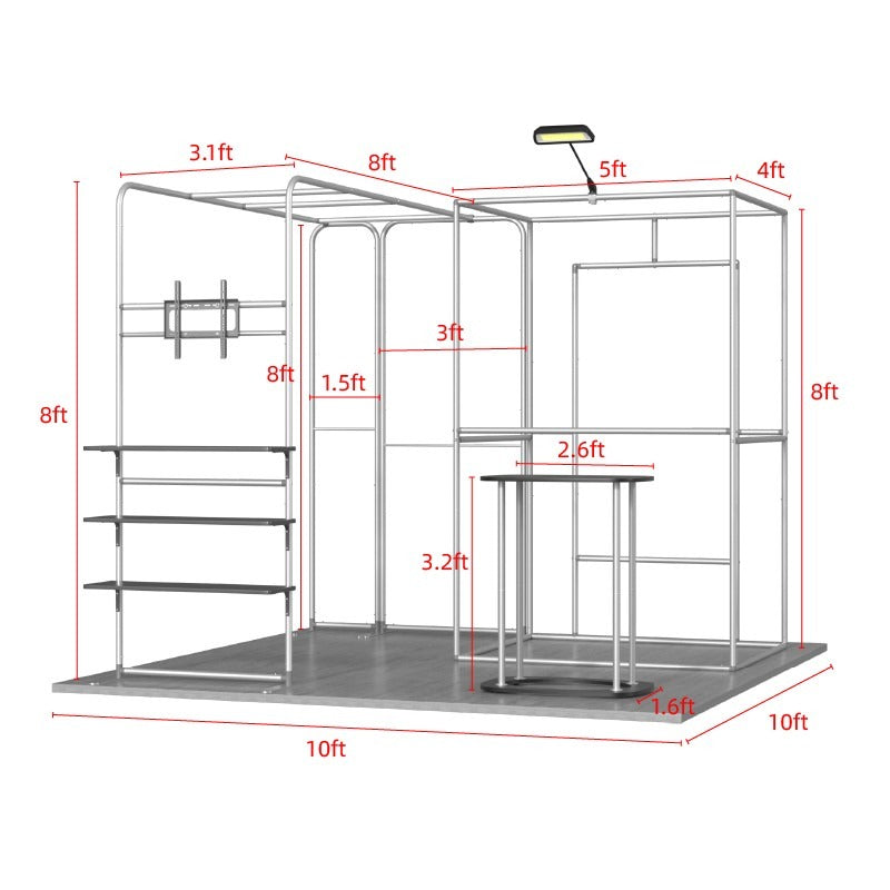 Photo Booth & Pop-Up Display Exhibition Kit with Shelving & TV Rack - frame dimensions