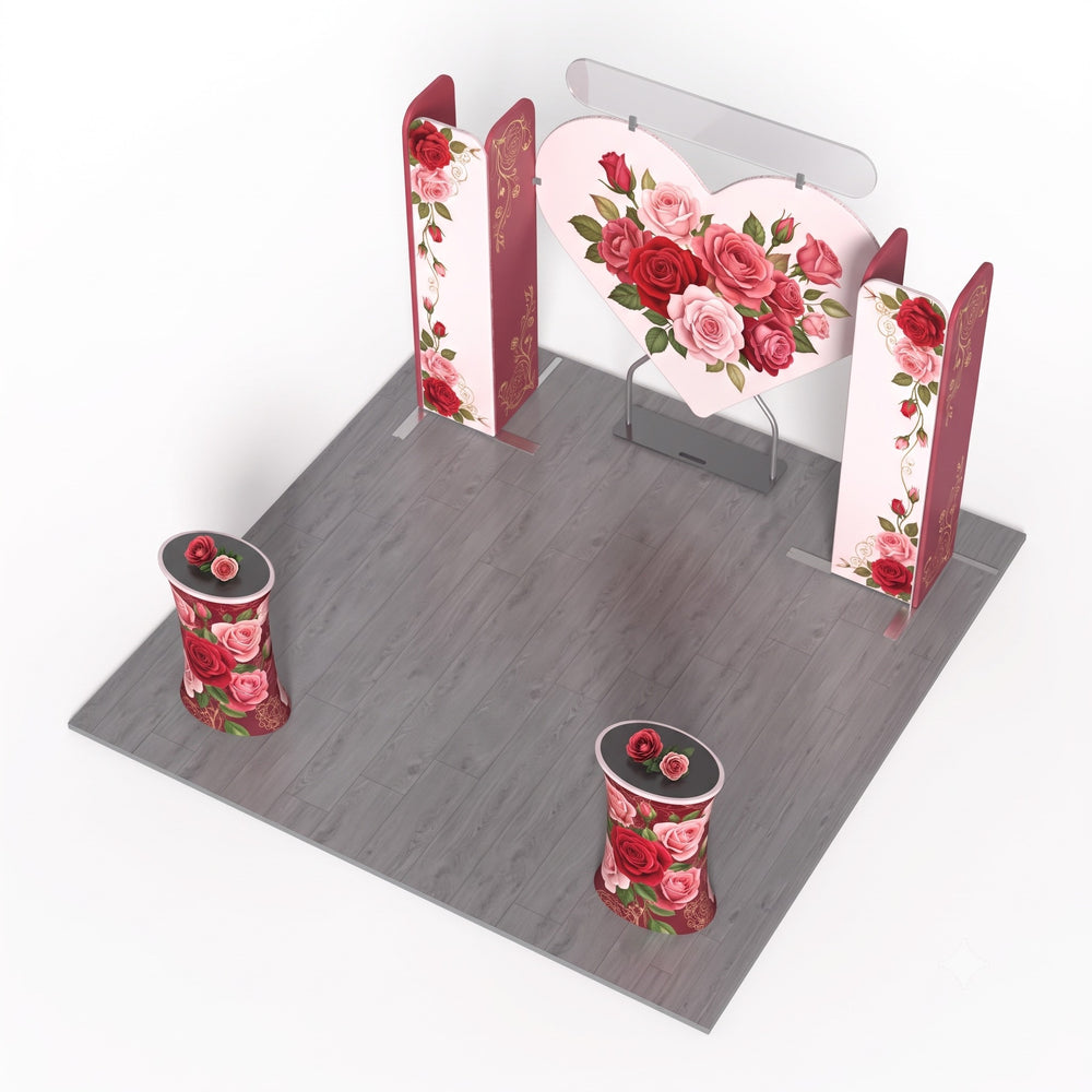 Magnetic Fabric Banner Stand Exhibition Kit with Heart-Shaped Backdrop & Oval Header - top view