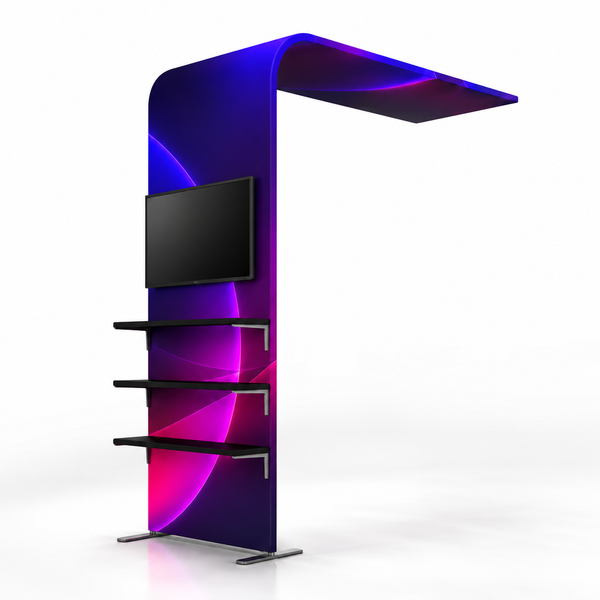Portable L-Shaped Fabric Display with Shelf & TV Mount