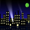 Cartoon like Illustration of Cityscape at night with search lights - Backdropsource