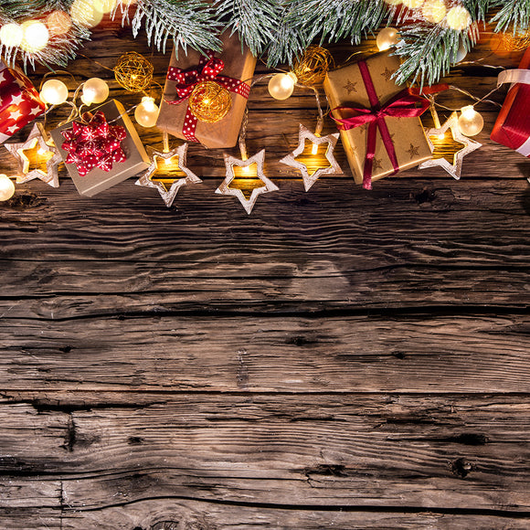 Christmas Decoration On Wooden Background Backdrop - Backdropsource
