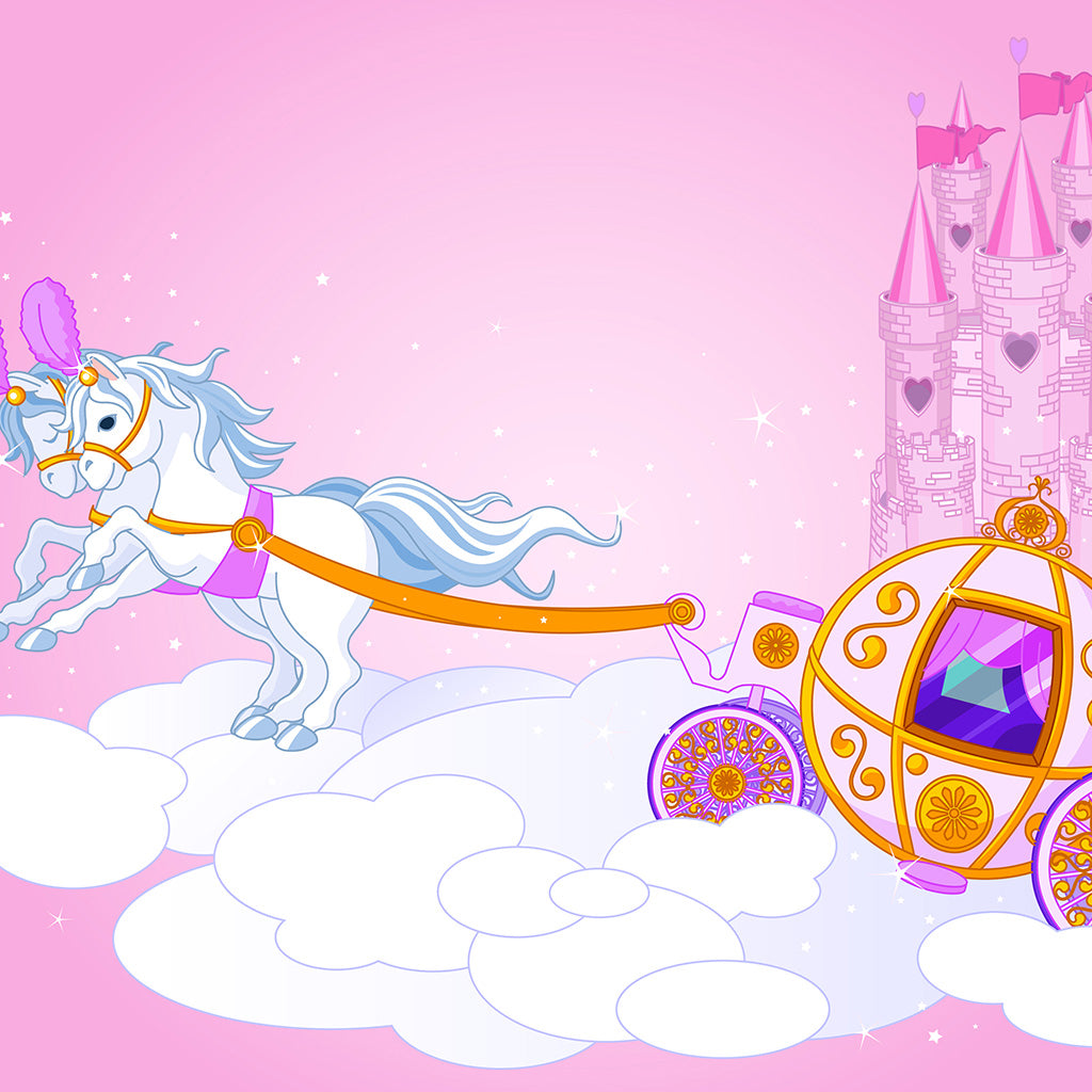 Fairy Tale Cartoon Carriage with Unicorns Backdrop - Backdropsource