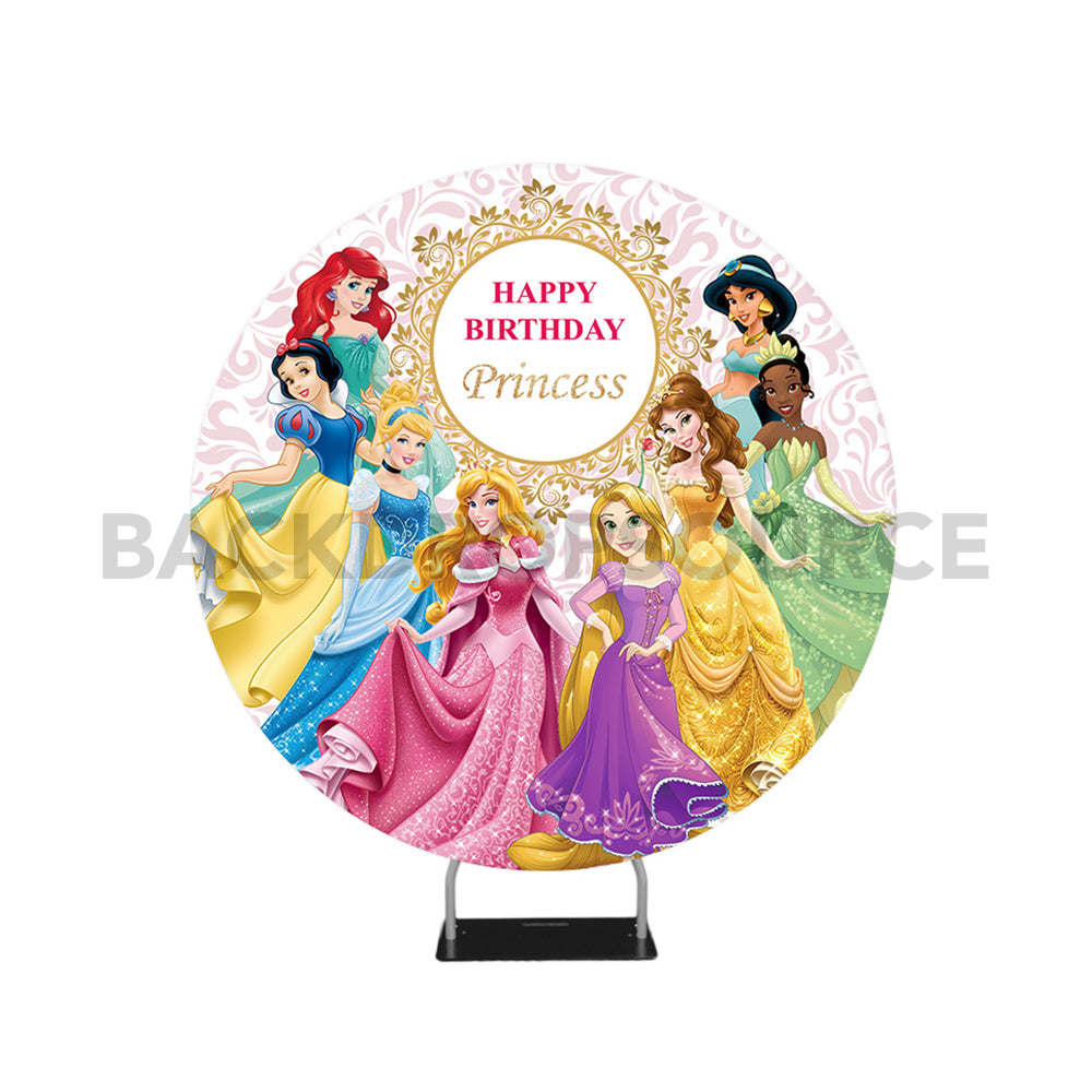 Disney Princess Themed Birthday Event Circle Round Photo Booth Backdrop - Backdropsource