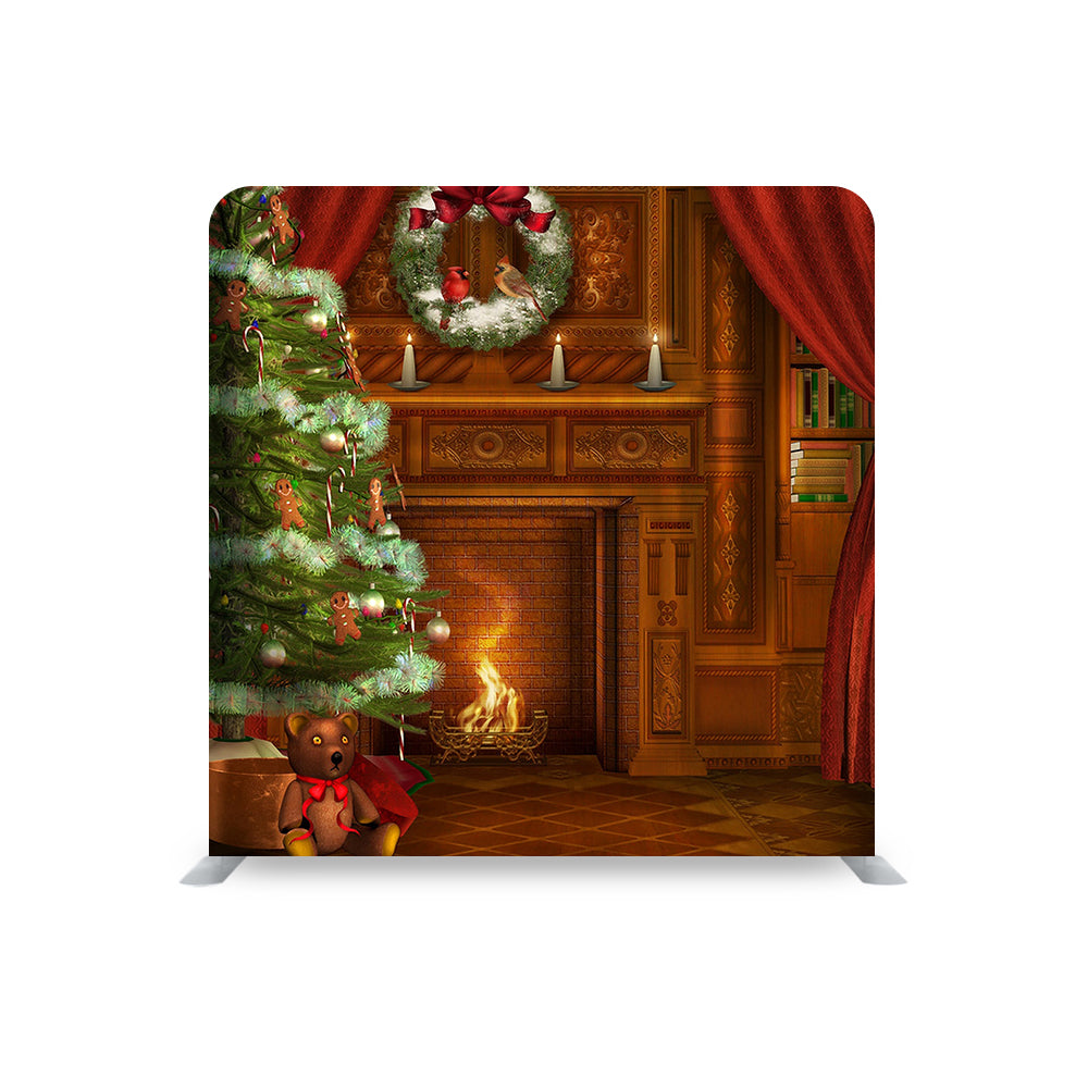 Fireplace Mantel  STRAIGHT TENSION FABRIC MEDIA WALL - Backdropsource