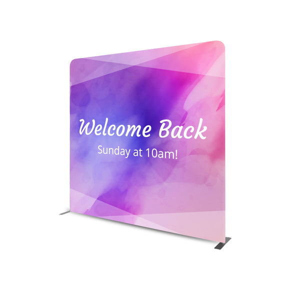 Welcome Back Sunday at 10 AM Straight Tension Fabric Media Wall Backdrop