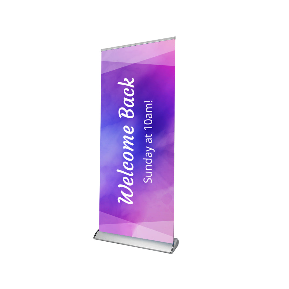 Church Welcome Back Sunday at 10 AM Retractable Banner Stand - Backdropsource