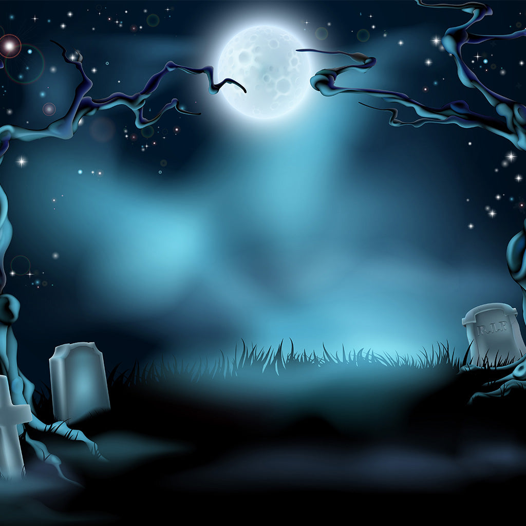 Dark Night Graveyard Halloween Backdrop - Backdropsource