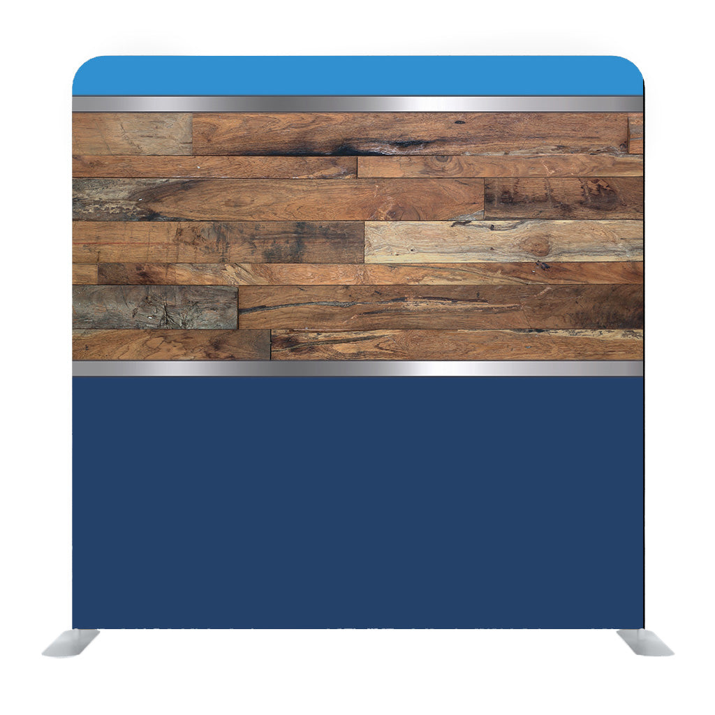 Blue backdrop with wooden design Media wall - Backdropsource