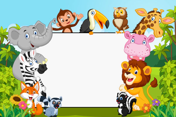 Cartoon Collection Animal With Blank Sign Backdrop - Backdropsource
