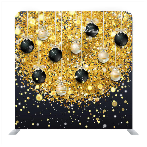 Christmas Gold and Black Ornament Media Wall - Backdropsource