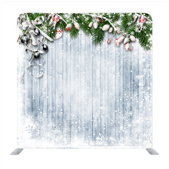 Christmas Decor With Floral And Wooden Media Wall - Backdropsource