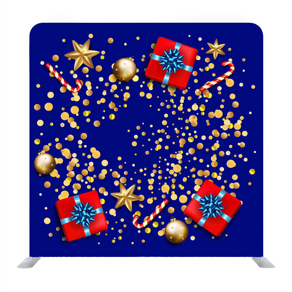 Christmas Sale Banner With Golden Stars And Box Gifts Media Wall - Backdropsource