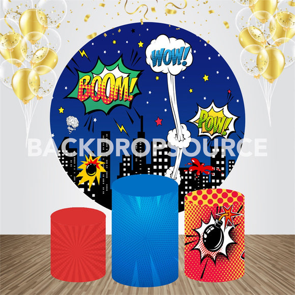Comic Themed Event Party Round Backdrop Kit - Backdropsource