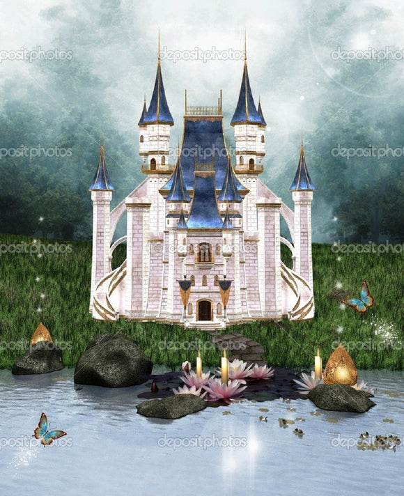 Enchanted Castle Stone Lake  Backdrop - Backdropsource