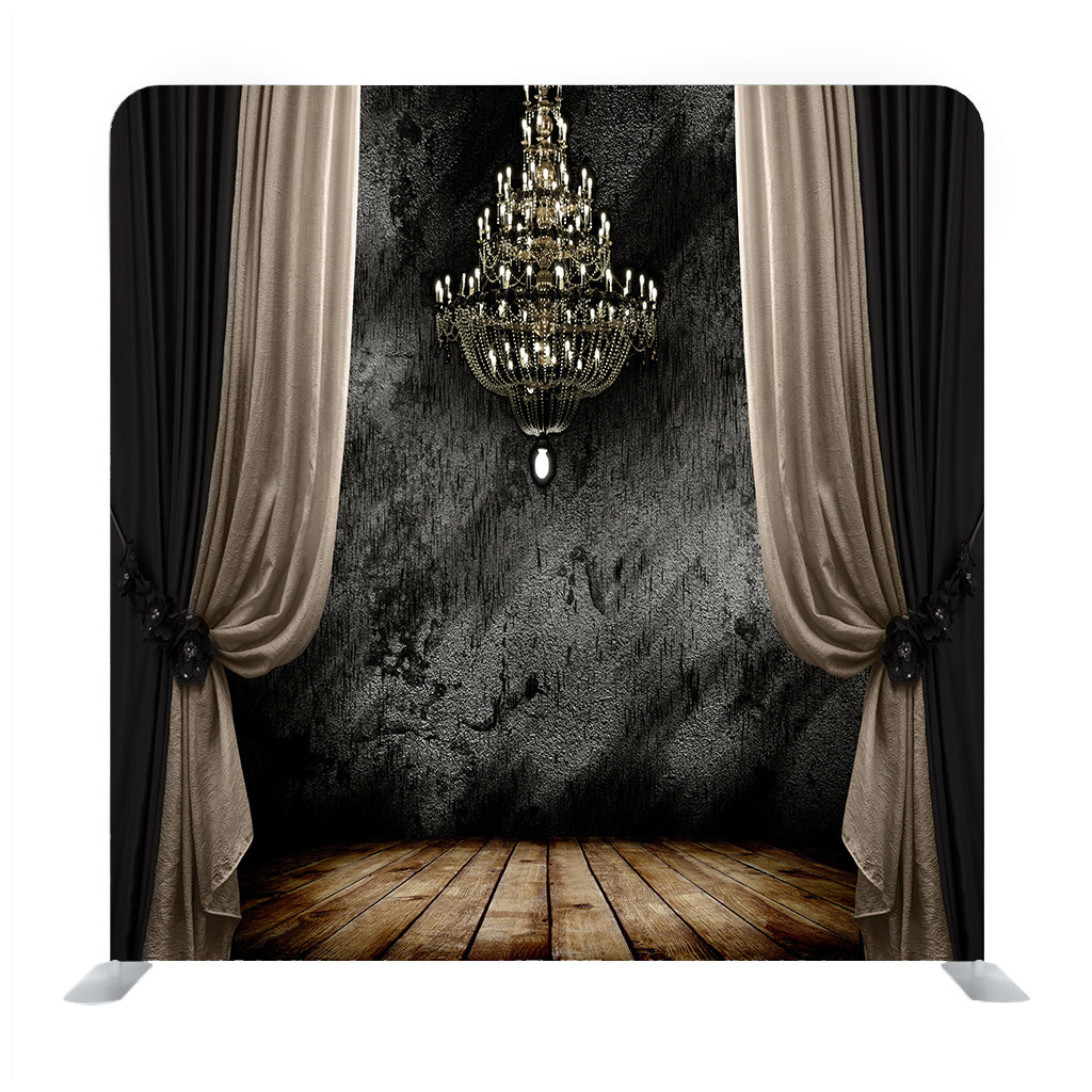 Grunge Dark R oom Interior With Wood Floor And Chandelier Background Media Wall - Backdropsource