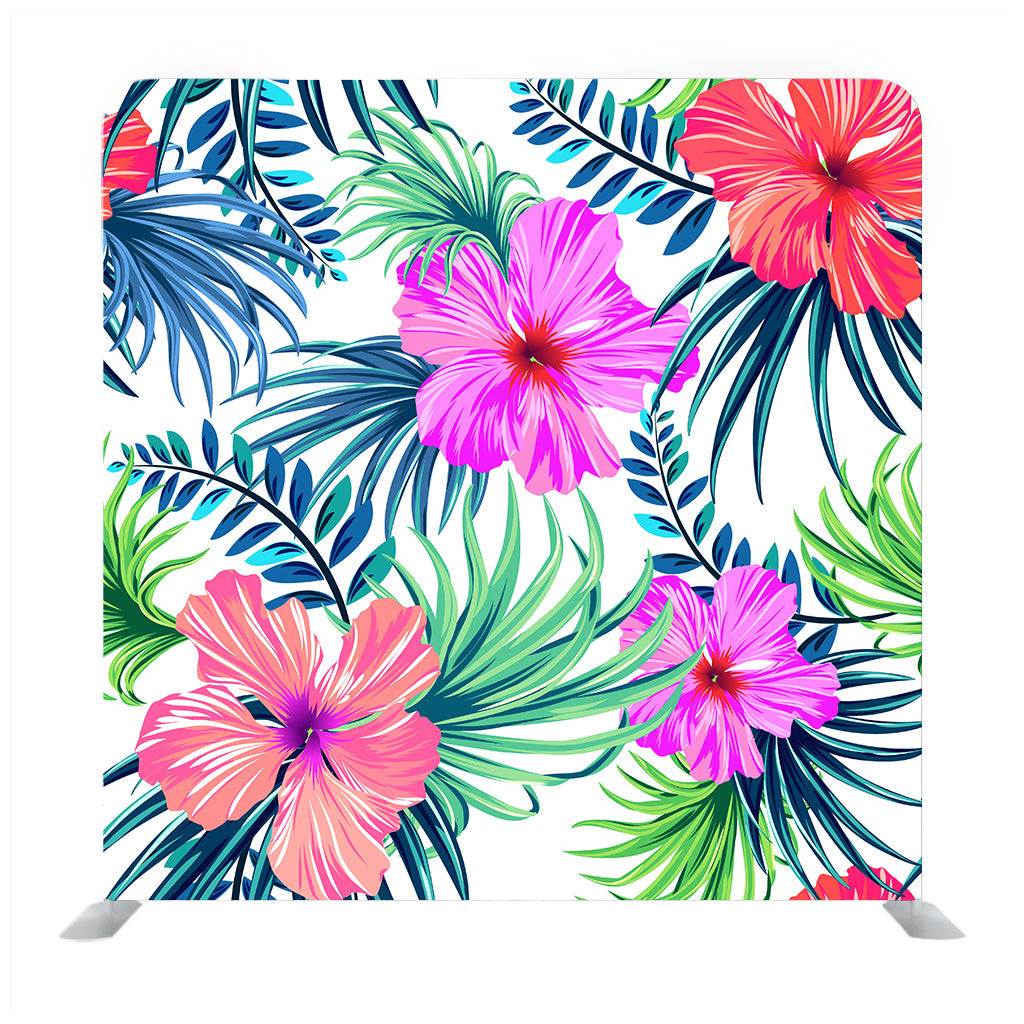 Hibiscus And Palm Leaves On White Background - Backdropsource