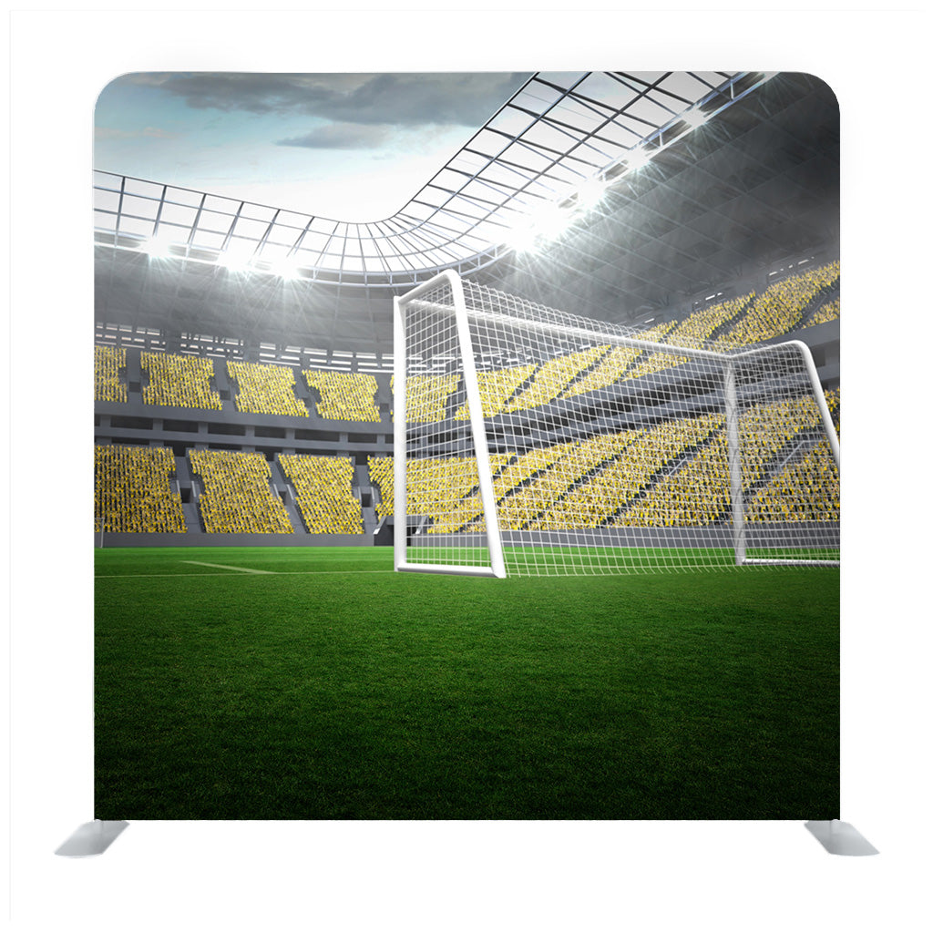 Large Football Stadium With Lights And Yellow Fans Background Media Wall - Backdropsource