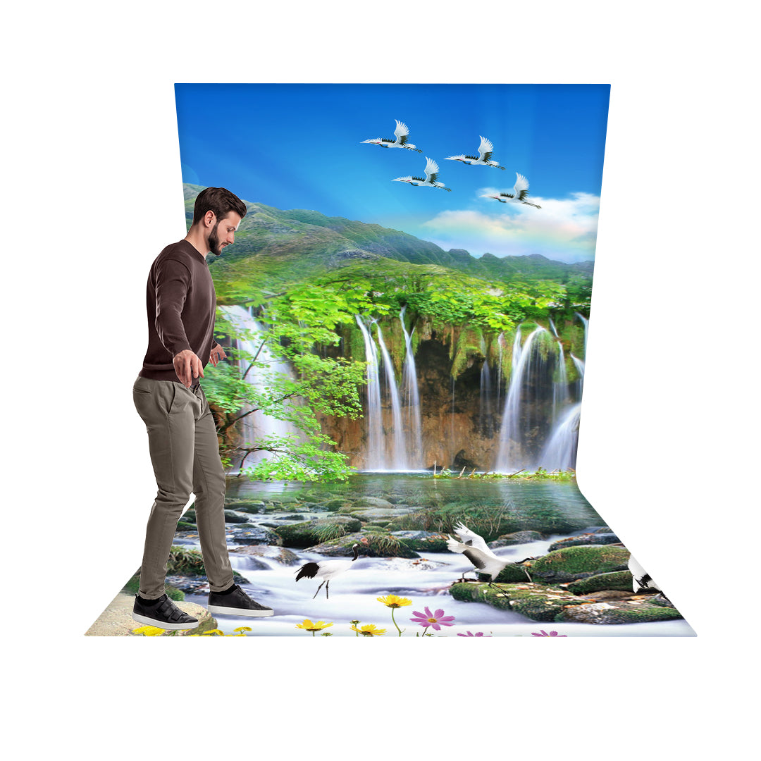 Waterfall Realistic 3D Backdrop L - Shaped Back Wall – Backdropsource
