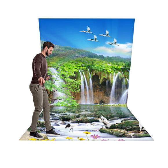 Waterfall Realistic 3D Design Backdrop  L - Shaped Backwall