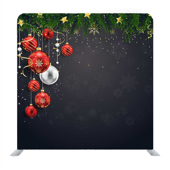 New Year And Christmas Decoration With Garland On Black Background Top Media Wall - Backdropsource