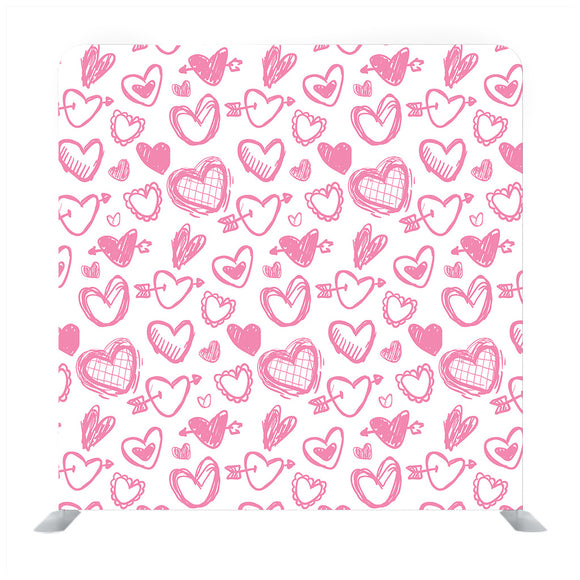 Pink hand drawn heart pattern with white background Media wall - Backdropsource