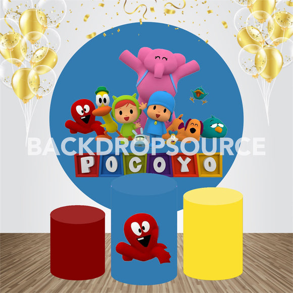 Happy Kids With Comic Animals Event Party Round Backdrop Kit - Backdropsource