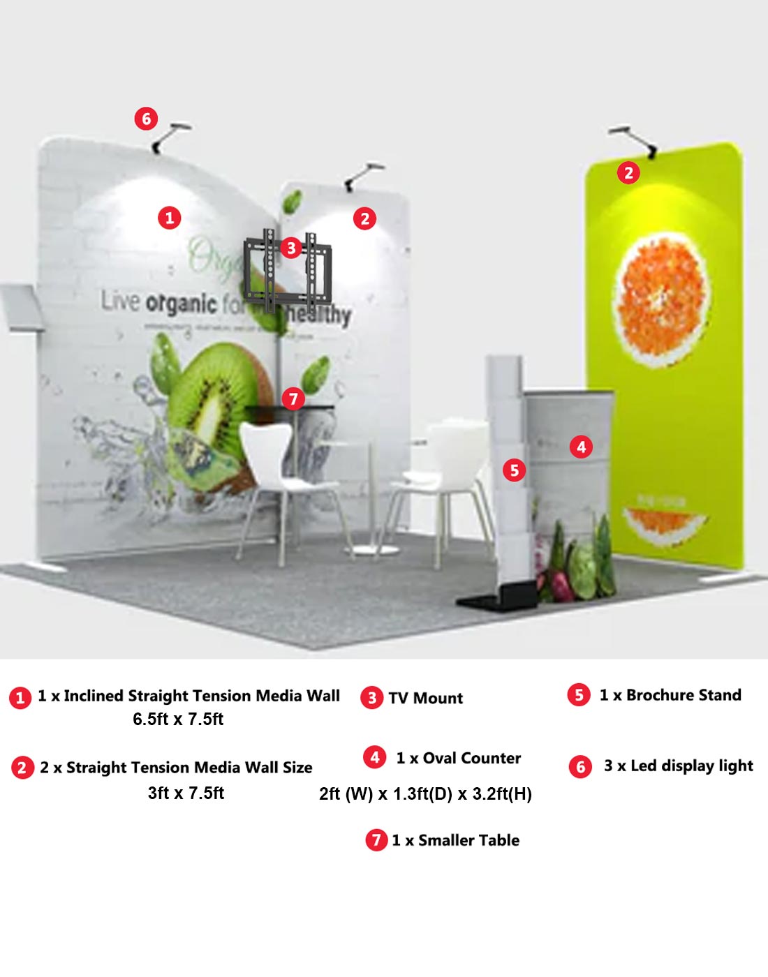 20ft custom trade show display booth kits with counter light roll up banner