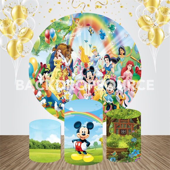 Disney Cartoon Characters Themed Event Party Round Backdrop Kit - Backdropsource