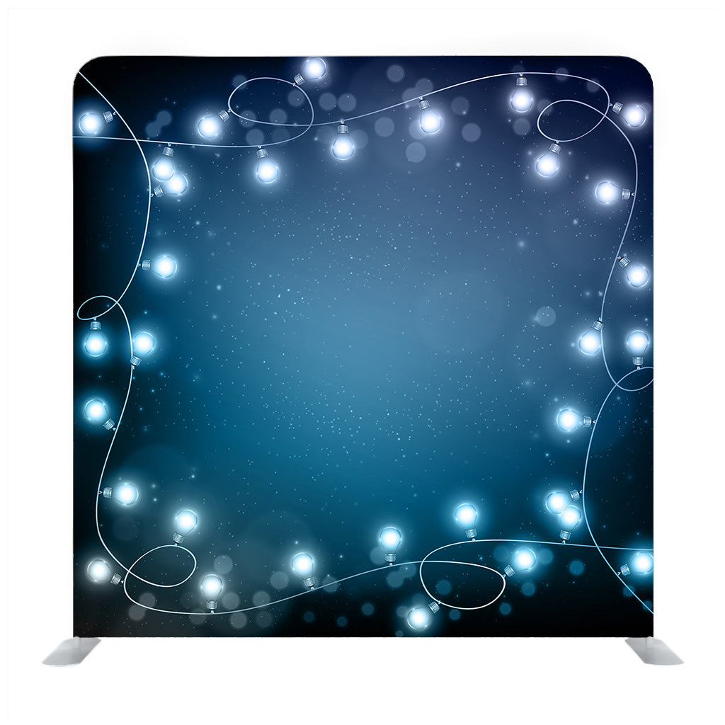 Realistic Lantern Garland on Dark Night Sky Background with Snowflakes Backdrop - Backdropsource