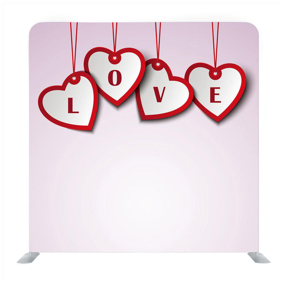 Red Bordered Love Hearts Hanging On The White Wall Media Wall - Backdropsource