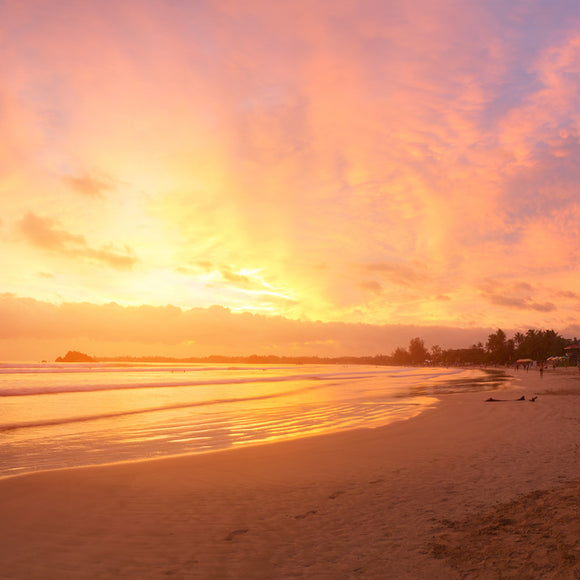 Relaxing on Sandy Beach & Enjoying Bright Sunset Backgrouund - Backdropsource