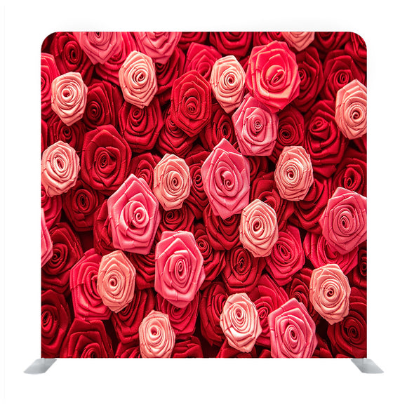 Satin Atlas Ribbon Red And Pink Roses Pattern Background Media Wall - Backdropsource
