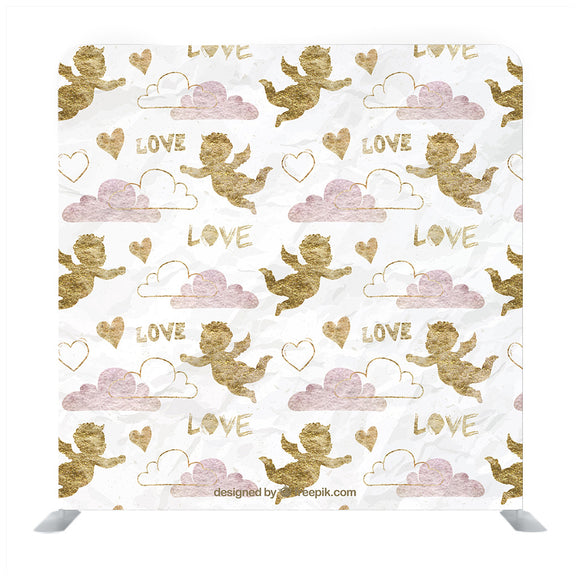 Seamless vector pattern with color cute cupids and hearts background backdrop - Backdropsource